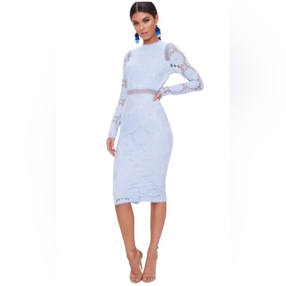 Elegant Light Blue Lace Dress - Picture 2 of 8